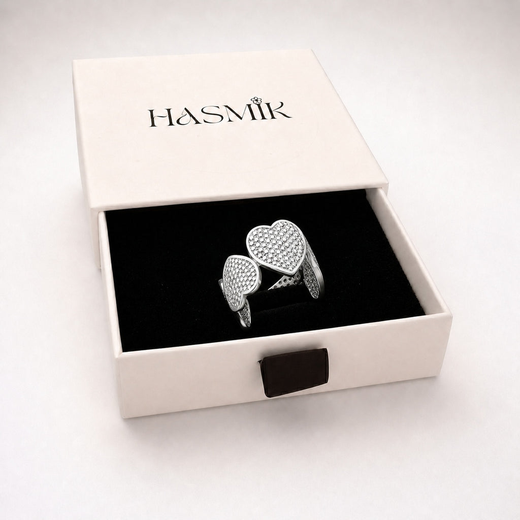 Bague coeurs texturés