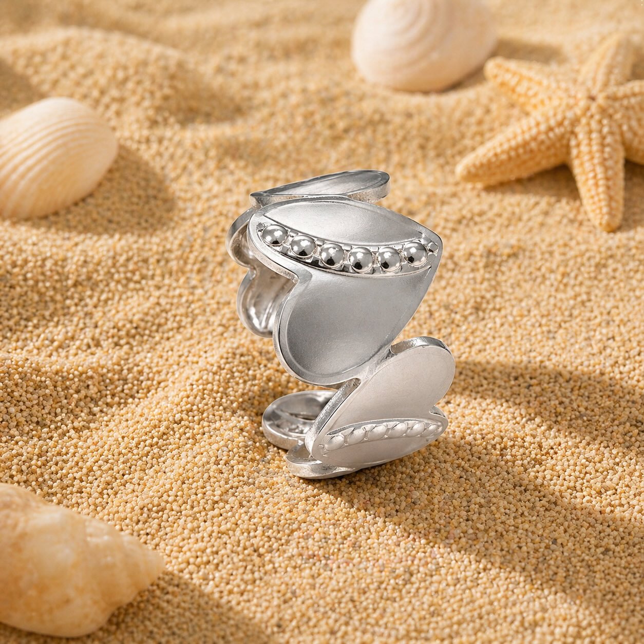 Bague coeur perlé lisse