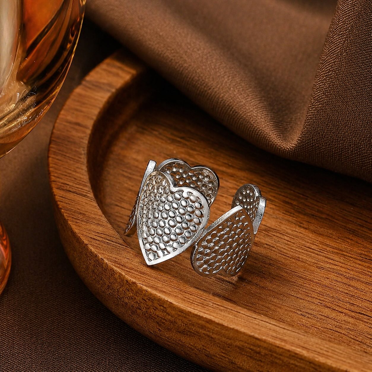 Bague coeurs texturés