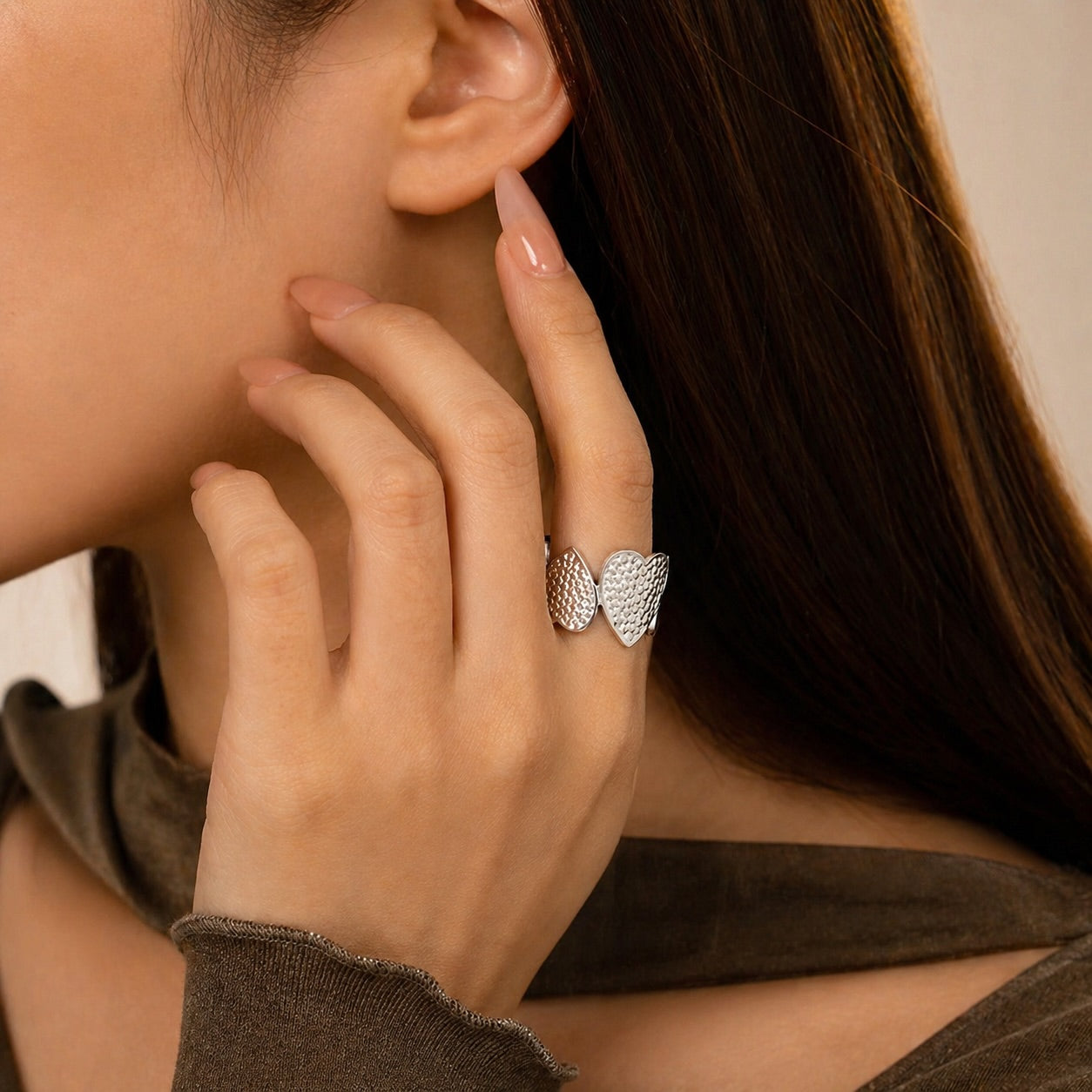 Bague coeurs texturés