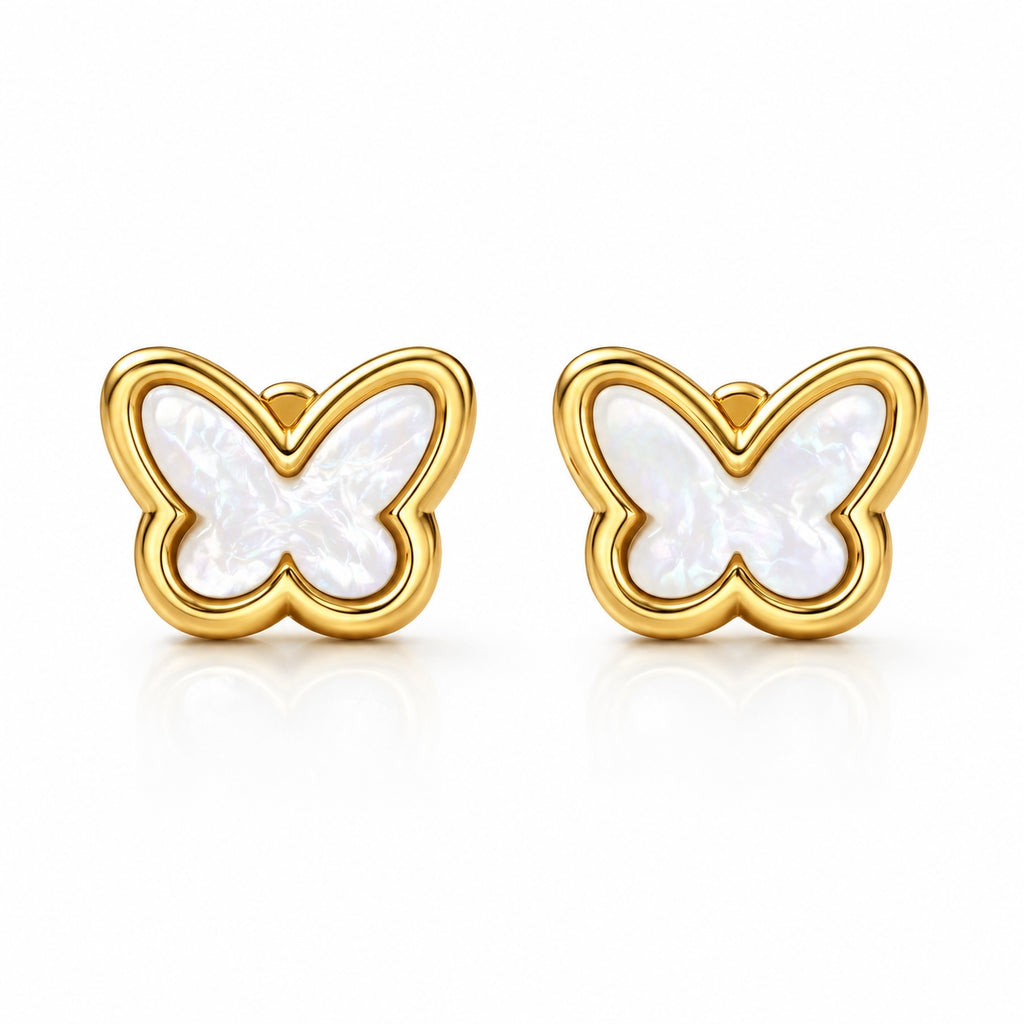 Boucles d'oreilles Papillon Nacrée Dorée