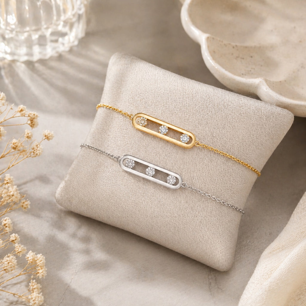 Bracelet Barre Cristaux Doré argenté