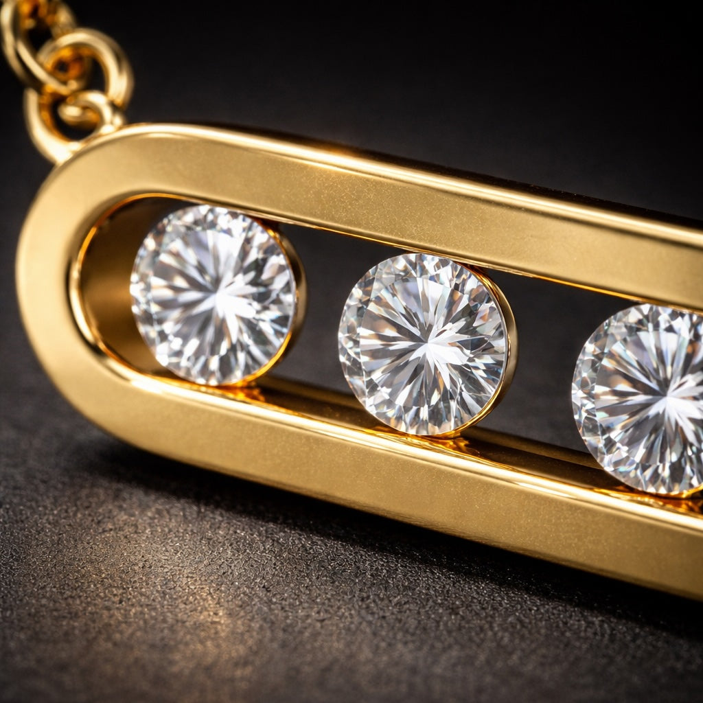 Collier  Barre Cristaux Doré
