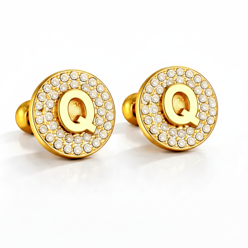 Boucles d’Oreilles Initiales Dorées Zircons