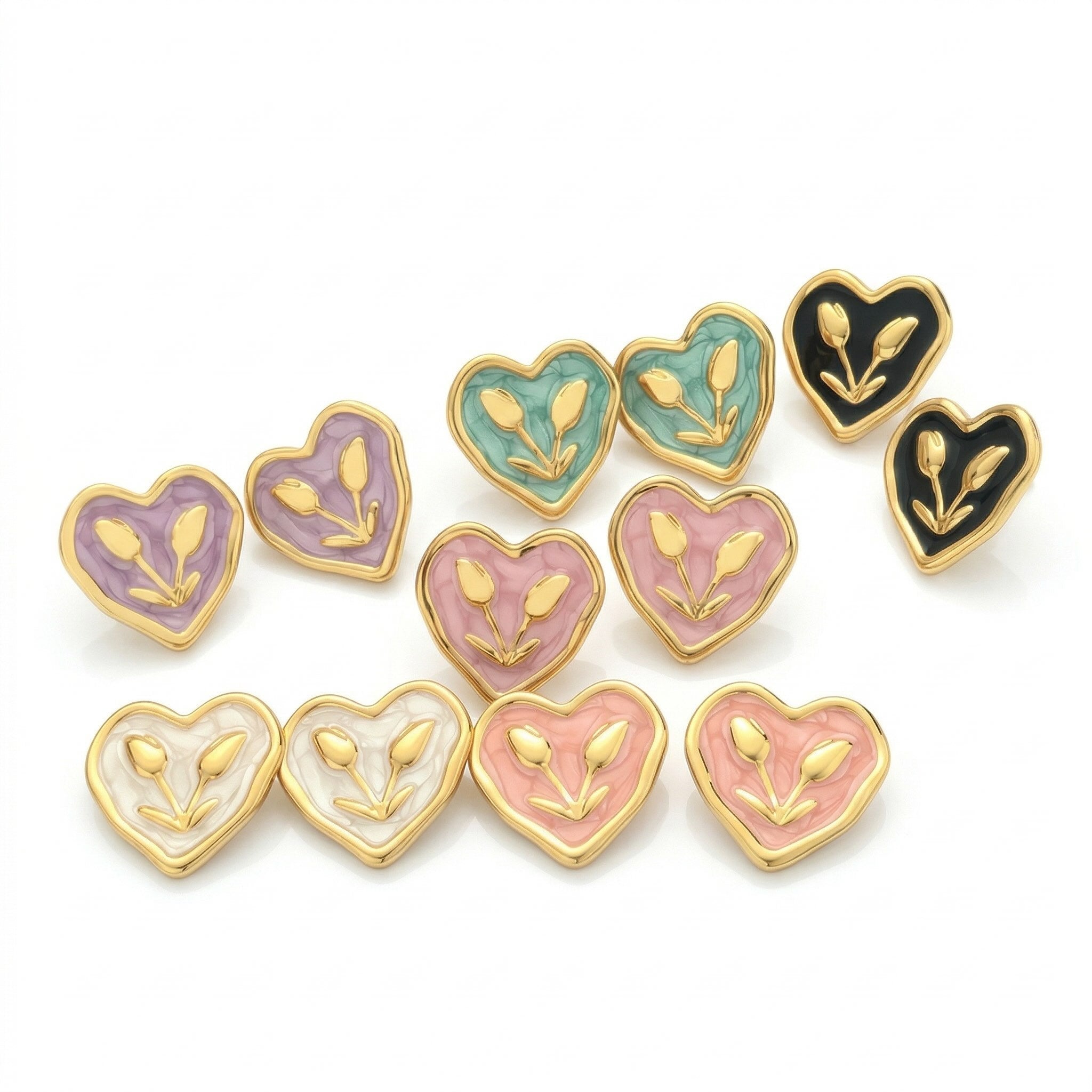 Boucles d’oreilles cœur tulipe multicolores