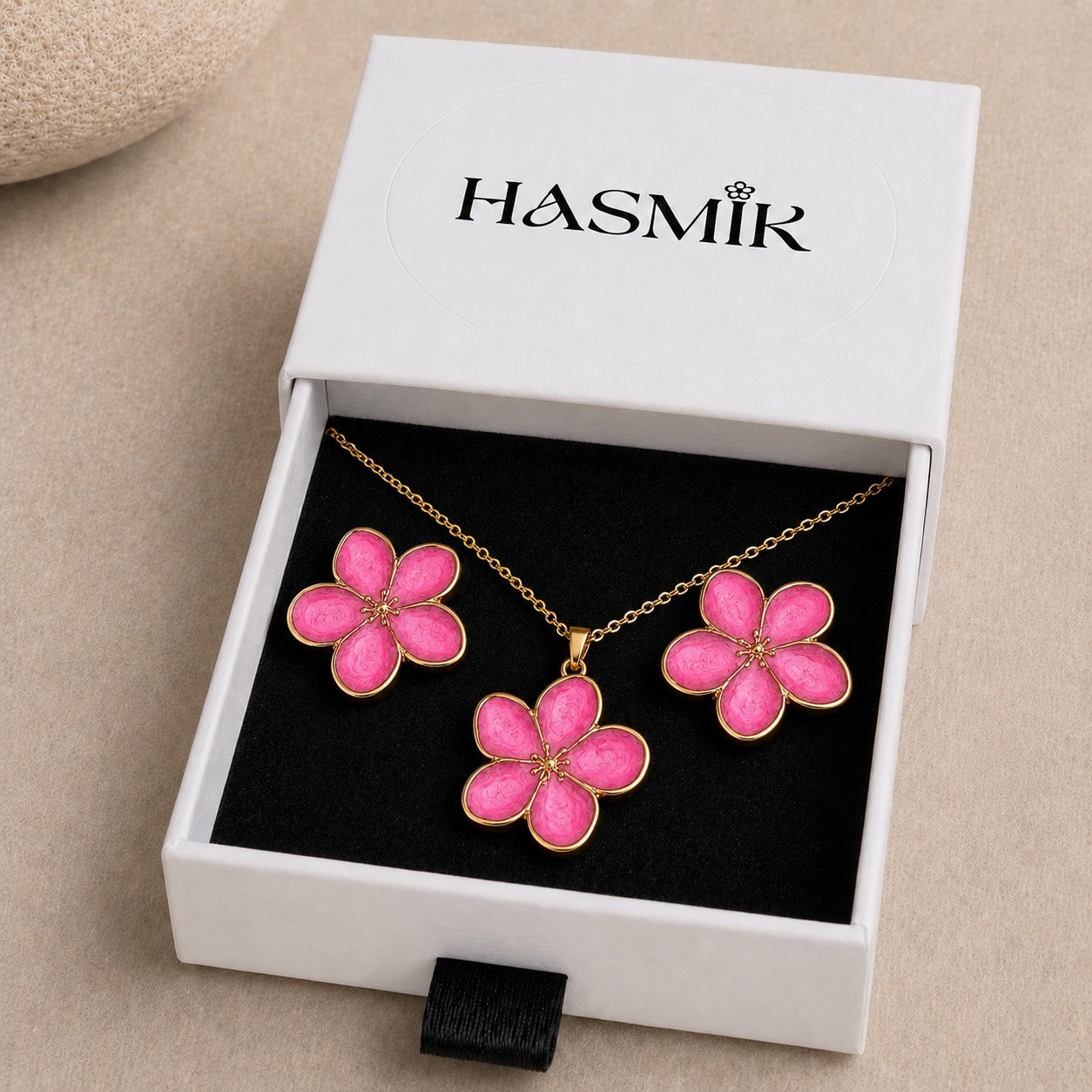 Parure Fleur Dorée Colorée corail