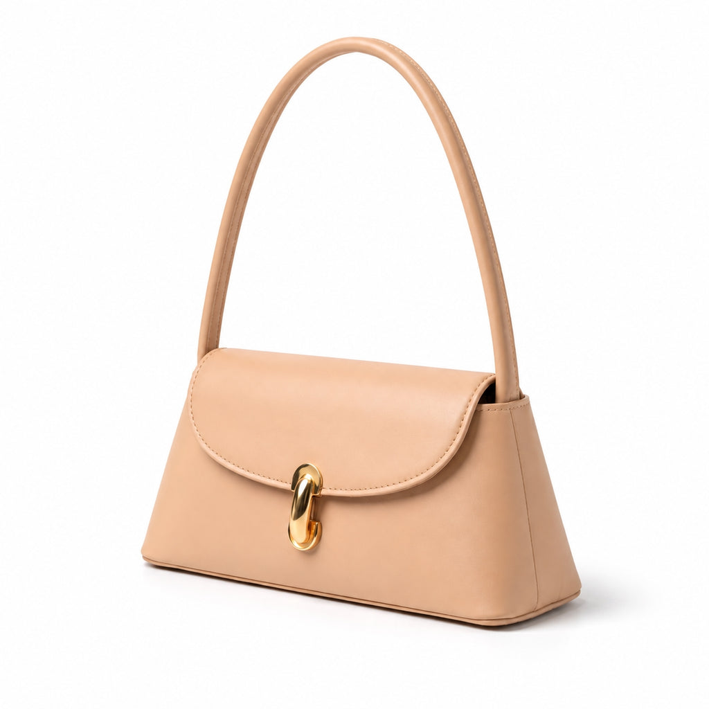 Sac Épaule Structuré Fermoir Doré beige
