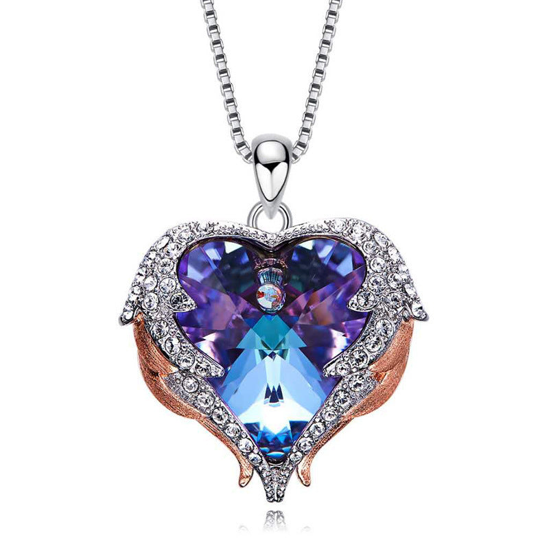 Collier Cœur Bleu Cristal Ailes d’Ange