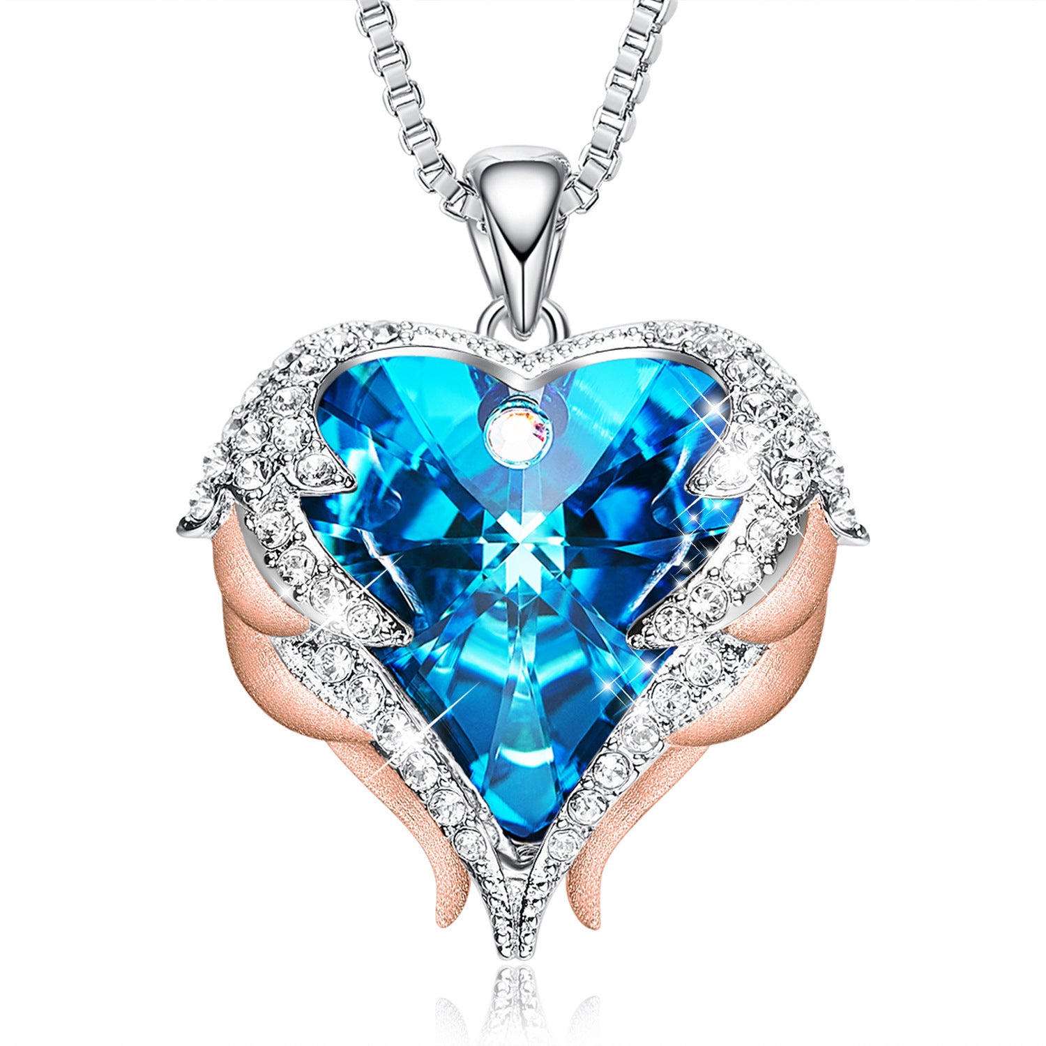 Collier Cœur Bleu Cristal Ailes d’Ange