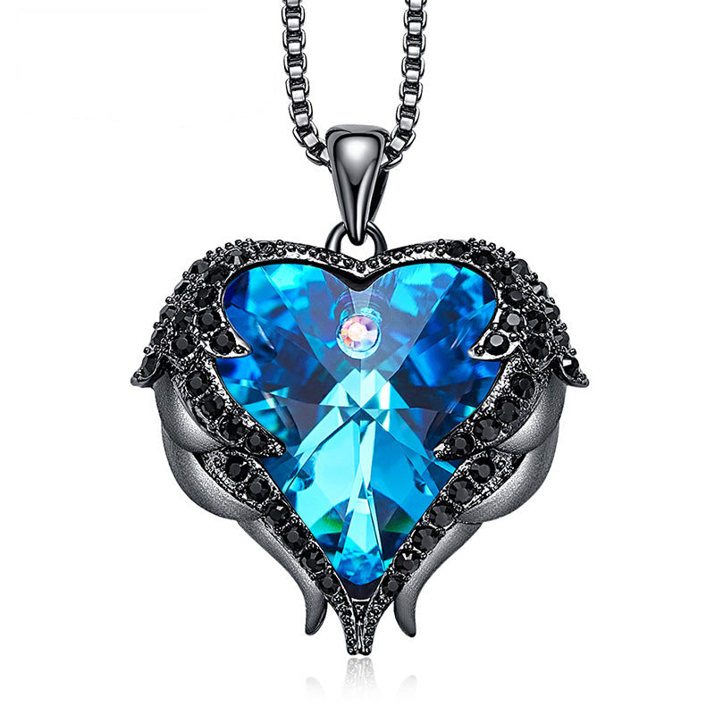 Collier Cœur Bleu Cristal Ailes d’Ange